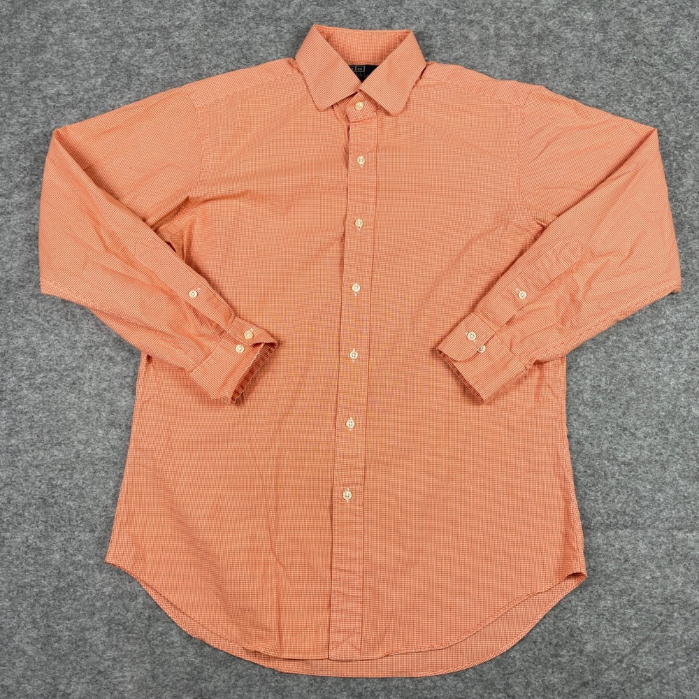 Vintage Polo Ralph Lauren Mens 15.5 32/33 Orange Regent Classic Fit Gingham 90s
